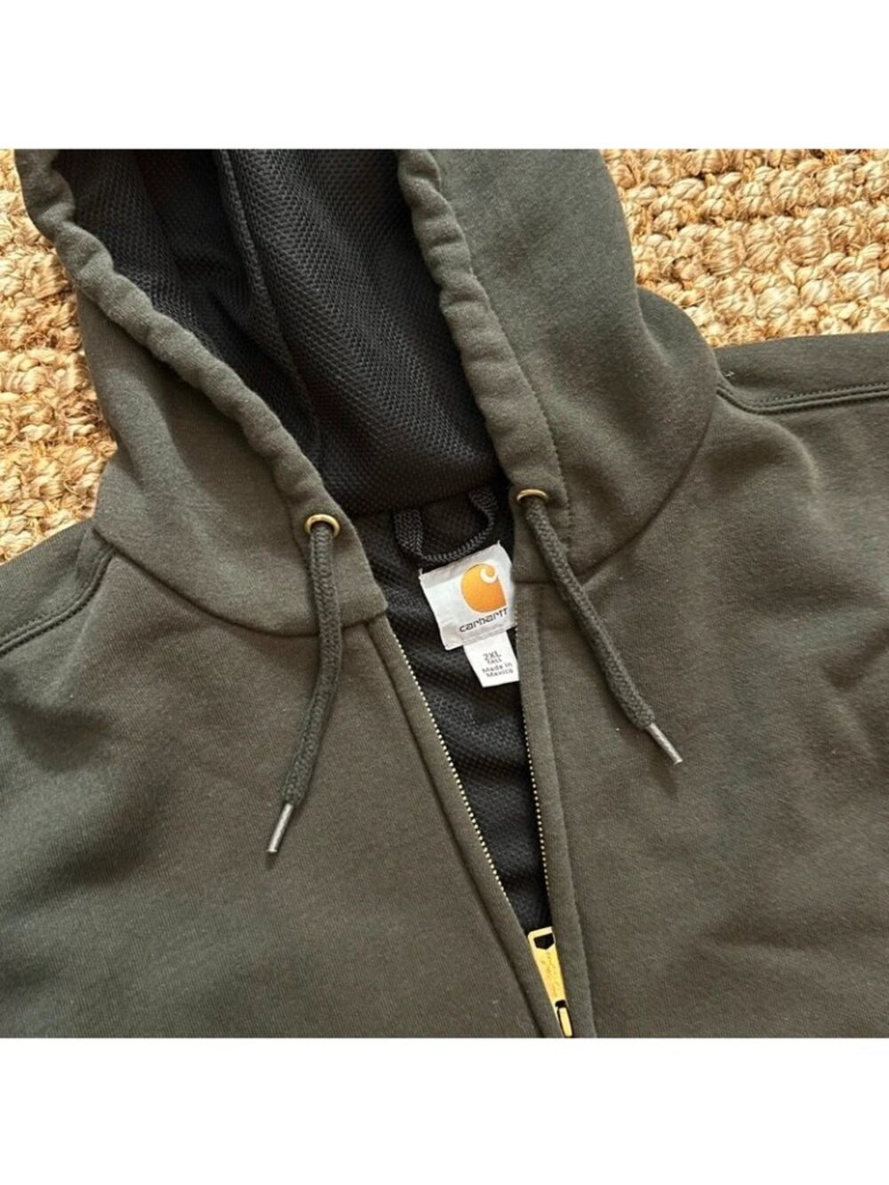 Carhartt Mens Thermal Lined Full Zip Hoodie Sweatshirt Dark Green Size 2XL Tall